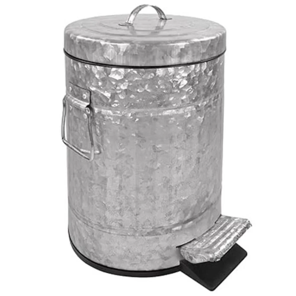 Rustic Farmhouse Bathroom Trash Can - Pet Proof Galvanized Trash Can with Lid
